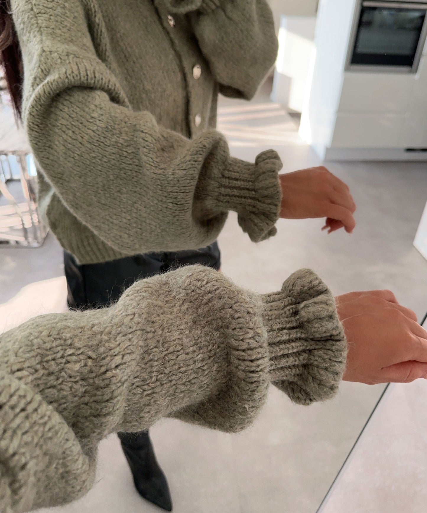 Dam Tröja Mjuk Kaki Avslappnad Varm Fiber-4