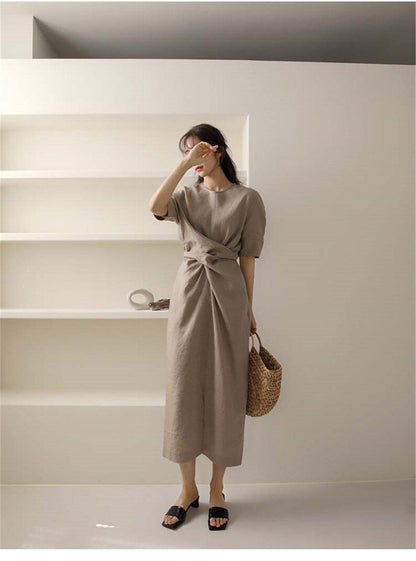 Fina Dam Klänningar Oregelbunden Hög Midja Linne-4