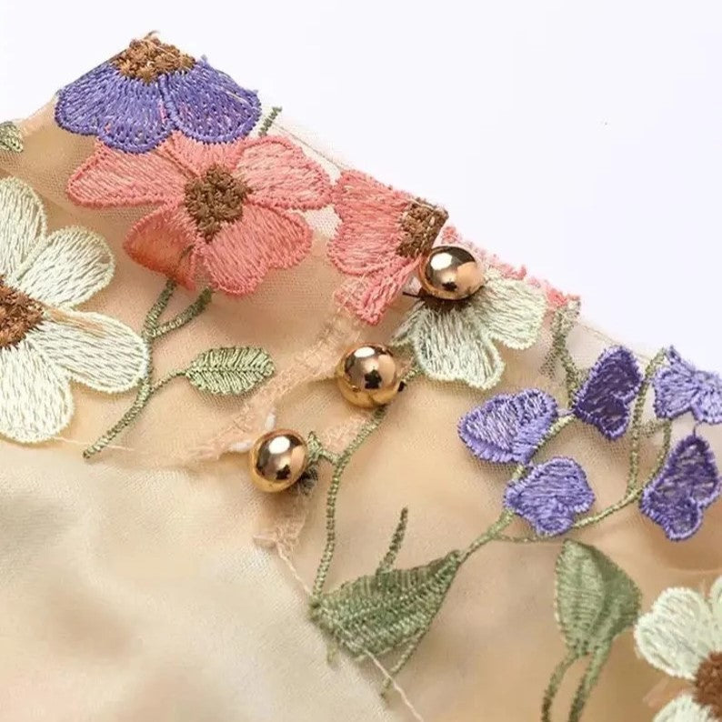 Dam Blommaklänning Handgjord 100% Bomull-6