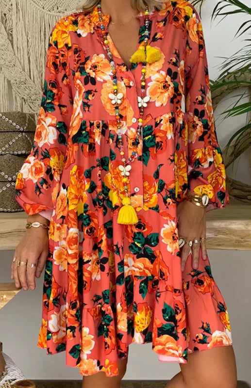 Fina Dam Klänningar Blommönster Mjuk Tyg Kort Ärmar-2