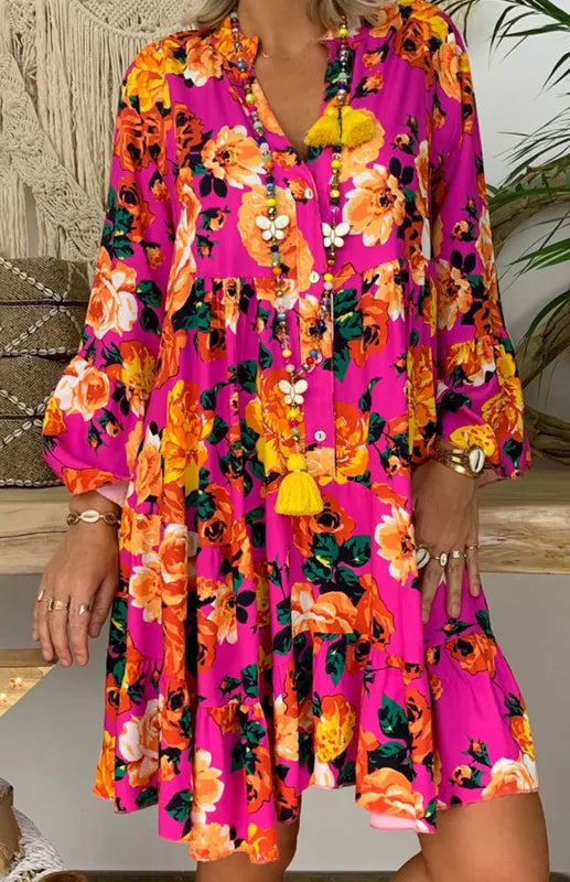 Fina Dam Klänningar Blommönster Mjuk Tyg Kort Ärmar-3