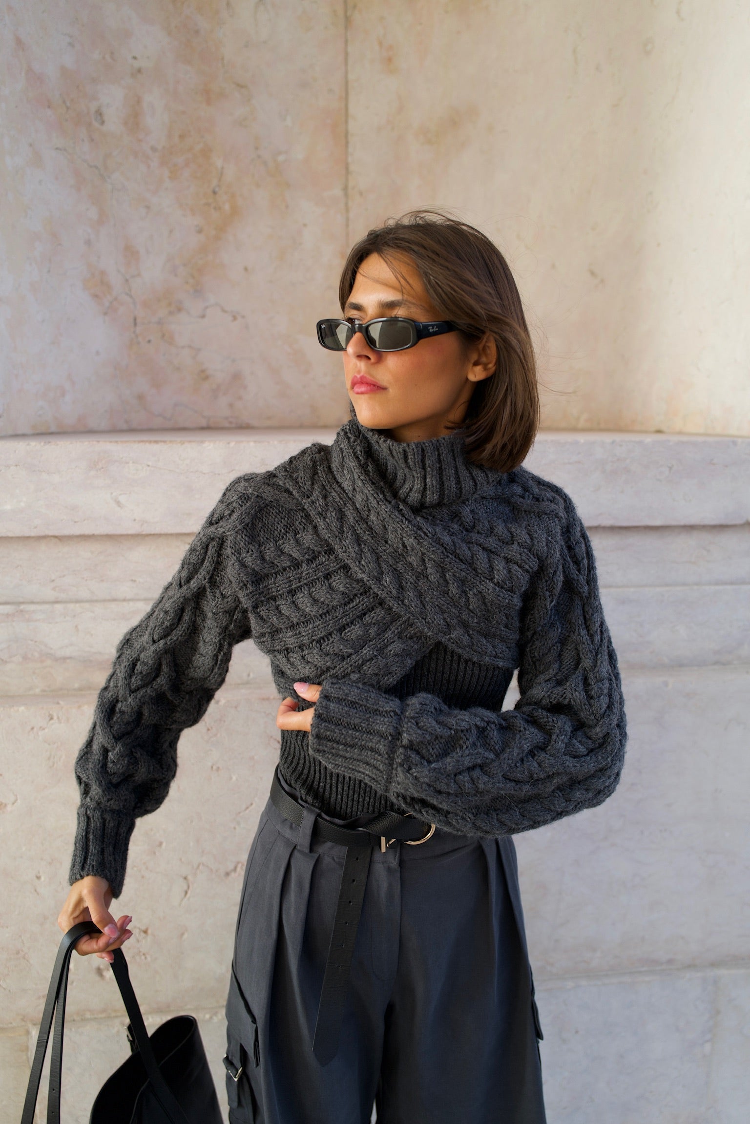 Dam Armöverdrag Hög Krage Ballongärmar Elastan Blandning-2