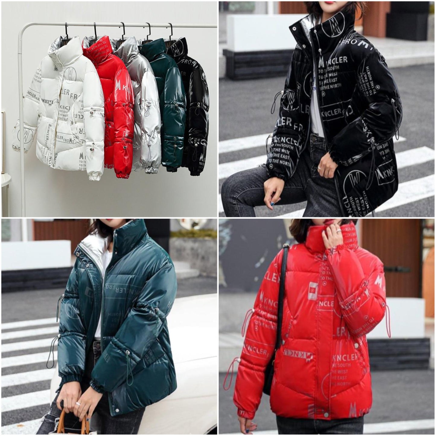 Damjacka Kort Quiltad Bomull Polyester med Hög Krage och Sidfickor-6