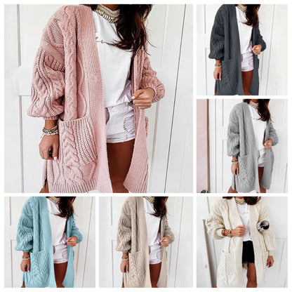 Lång Kofta Dam Överdimensionerad Stickad Bomull-2