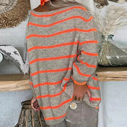 Dam Stickad Tröja Lång Bomull Polyester Rund Halsringning Relaxed Fit-2