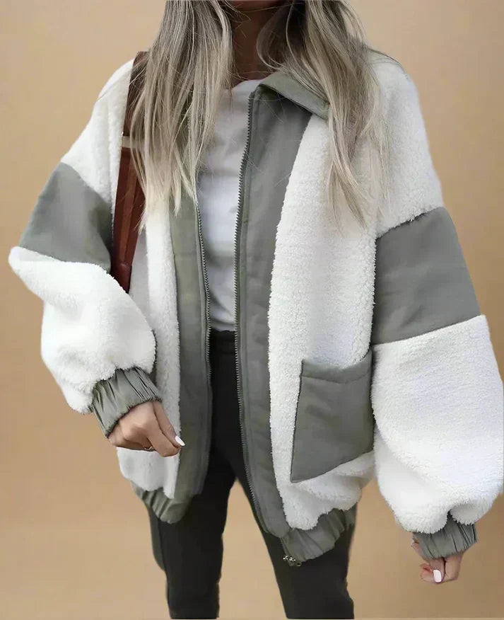 Dam Fleecejacka Casual Vinter med Knappar Lätt Värmande Material-3