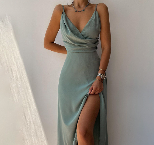 Kvinna Etuisk Klänning Spaghettiband V-ringning Polyester-4