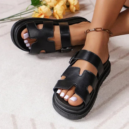 Dam Sandaler Slingback Veganläder Komfortabel Vadderad Plattform-2