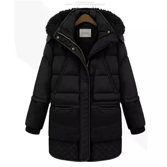 Dam Lång Vinterjacka Tjockt Inre Foder Modern Design-1