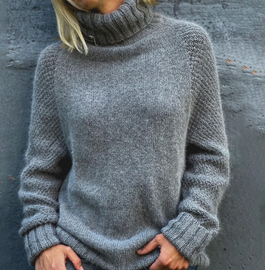 Dam Stickad Överdimensionerad Turtleneck Tröja i Mjuk Akrylblandning-3