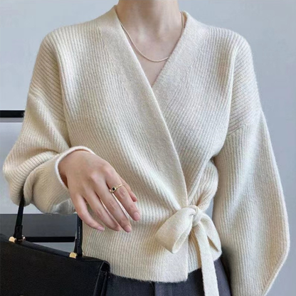 Variant image for Dam Tröja Wrap Design med Bindande Bälte i Mjuk Material-2