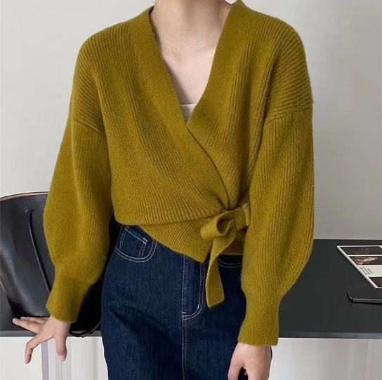 Variant image for Dam Tröja Wrap Design med Bindande Bälte i Mjuk Material-3