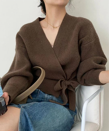 Variant image for Dam Tröja Wrap Design med Bindande Bälte i Mjuk Material-4