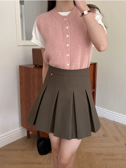 Dam Tank Top Ärmlös Med Knappar Stickad Akryl 1