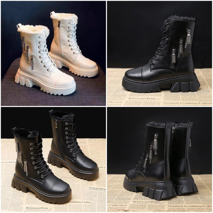 Dam Schnürboots Eco-Läder Plyschfoder Blockhæl-6