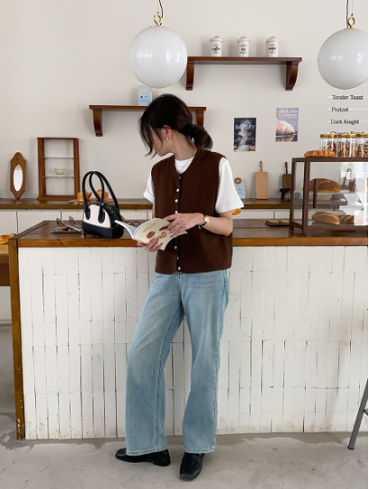 Dam Tank Top Ärmlös Med Knappar Stickad Akryl 4