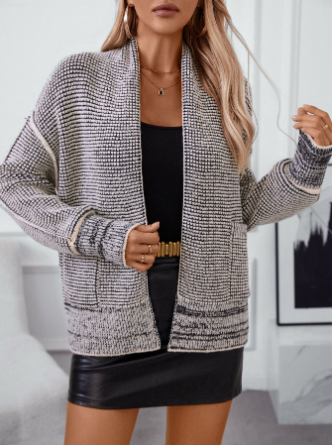 Lång Kofta Dam Mjuk Stickad Avslappnad Cardigan-4