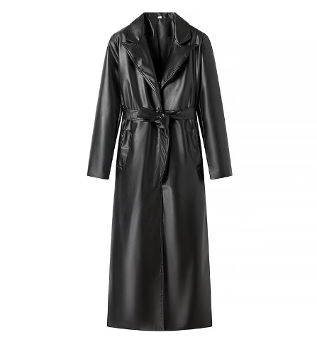 Variant image for Dam Klänning Syntetiskt Läder med Bälte Långärmad Figur-huggande Design-1