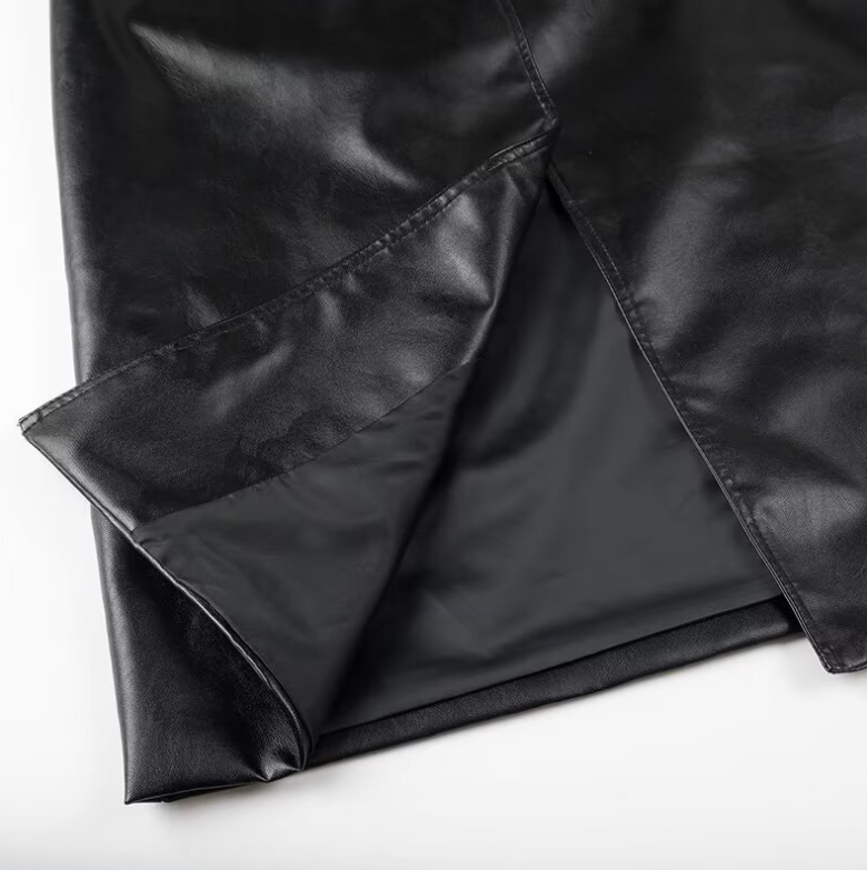 Dam Klänning Syntetiskt Läder med Bälte Långärmad Figur-huggande Design-3