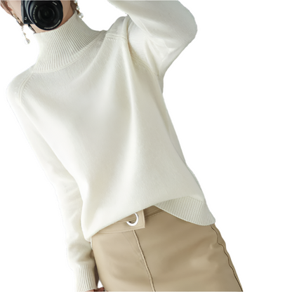 Stickad Dam Tröja Turtleneck Ullblandning Smickrande Passform-1