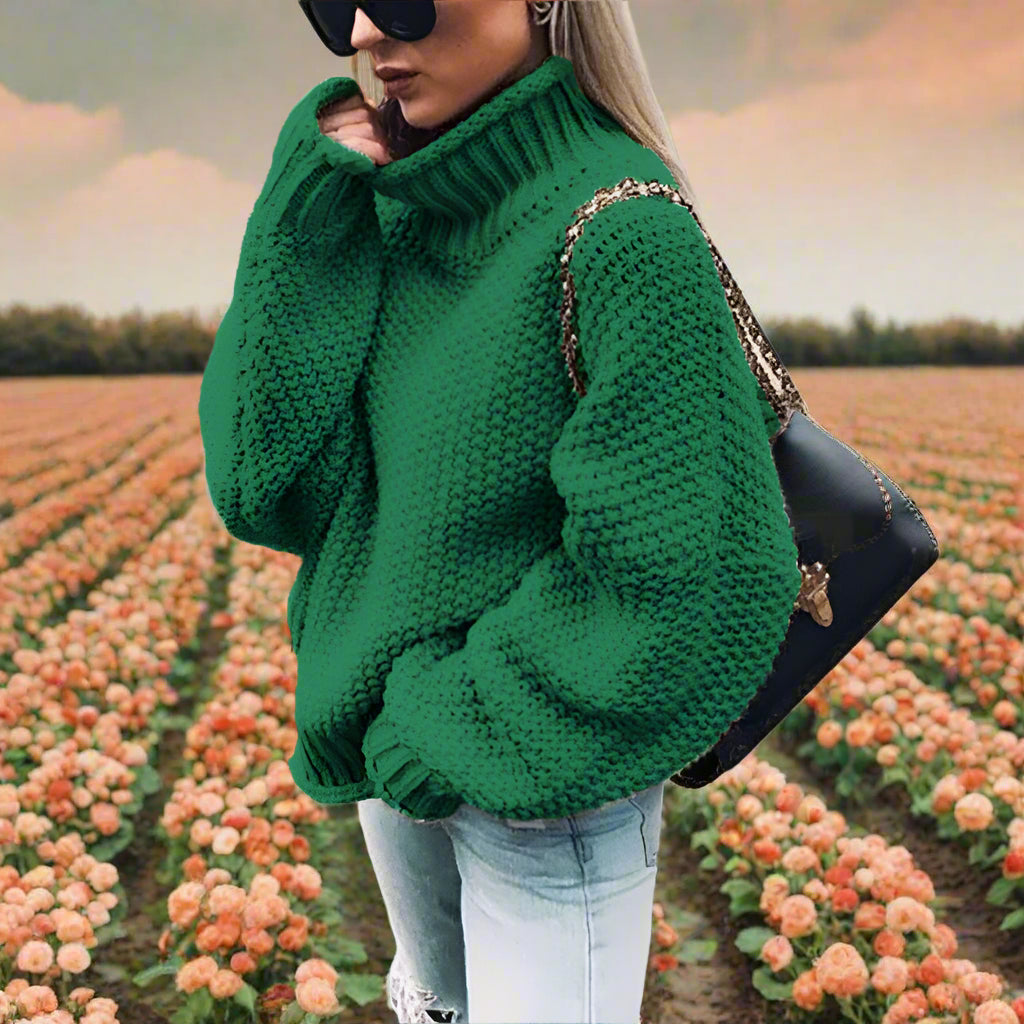 Variant image for Herr Överdimensionerad Sticktröja Hög Hals Akrylblandning-49