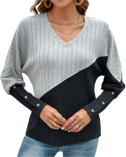 Variant image for Stickad Dam Tröja Färgblock Modern Design Akrylblandning-1