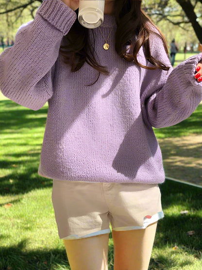 Dam Stickad Tröja Långa Ärmar Ullblandning-4