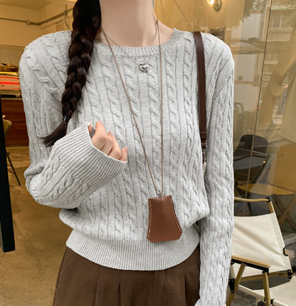 Dam Sticktröja Cirkulär Halsringning Högkvalitativt Garn-3