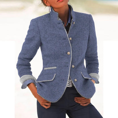 Dam Blazer Kort Modern Design Bomull med Stand-Up-Krage-4