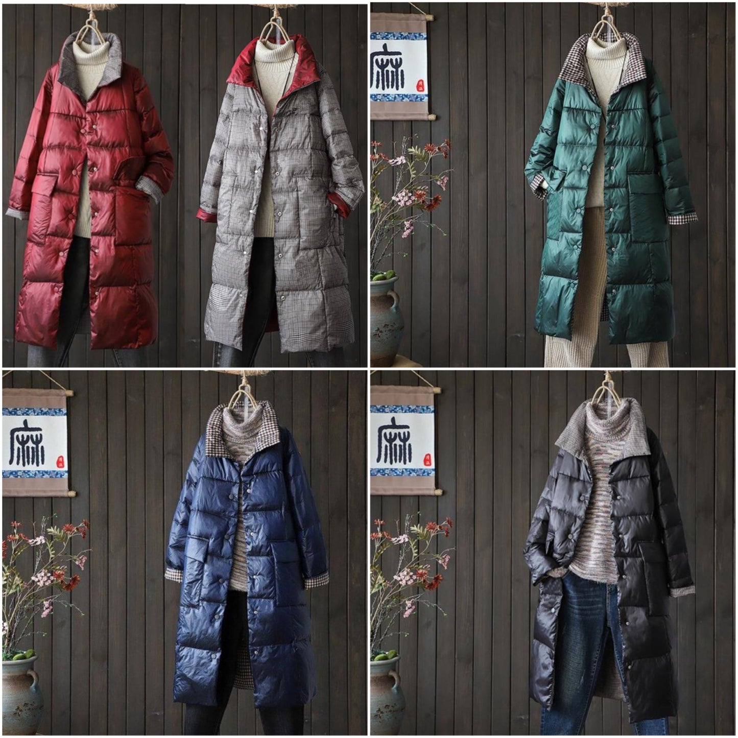 Damer Dubbelsidig Lång Kappa Quiltad Bomull Polyester-3