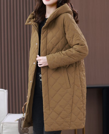 Lång Vinterrock Dam med Huva Argyle Mönster i Högkvalitativ Polyester och Akryl 1