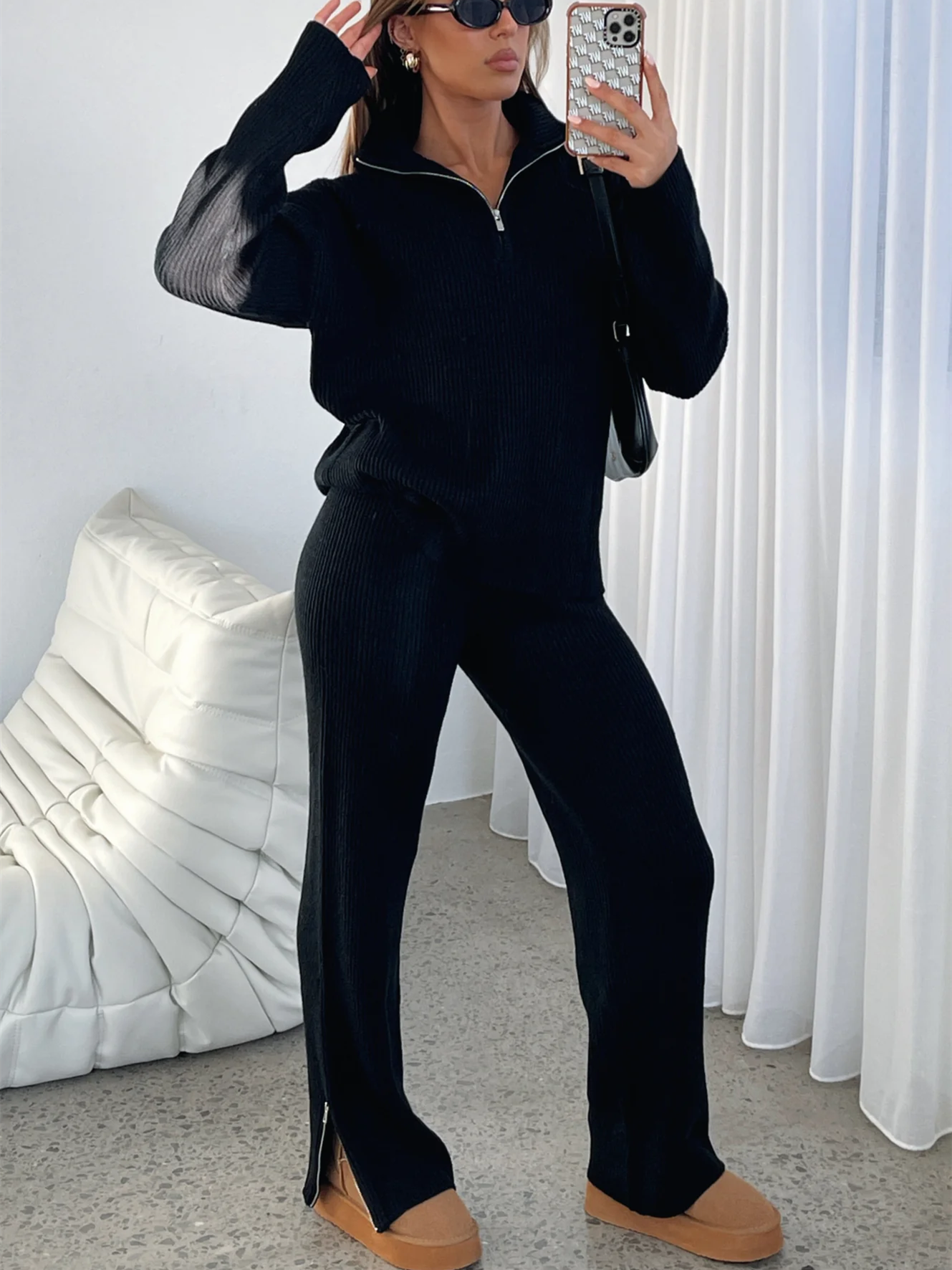 Variant image for Dam Tvådelad Loungesuppsättning Ribstickad Polyester-9