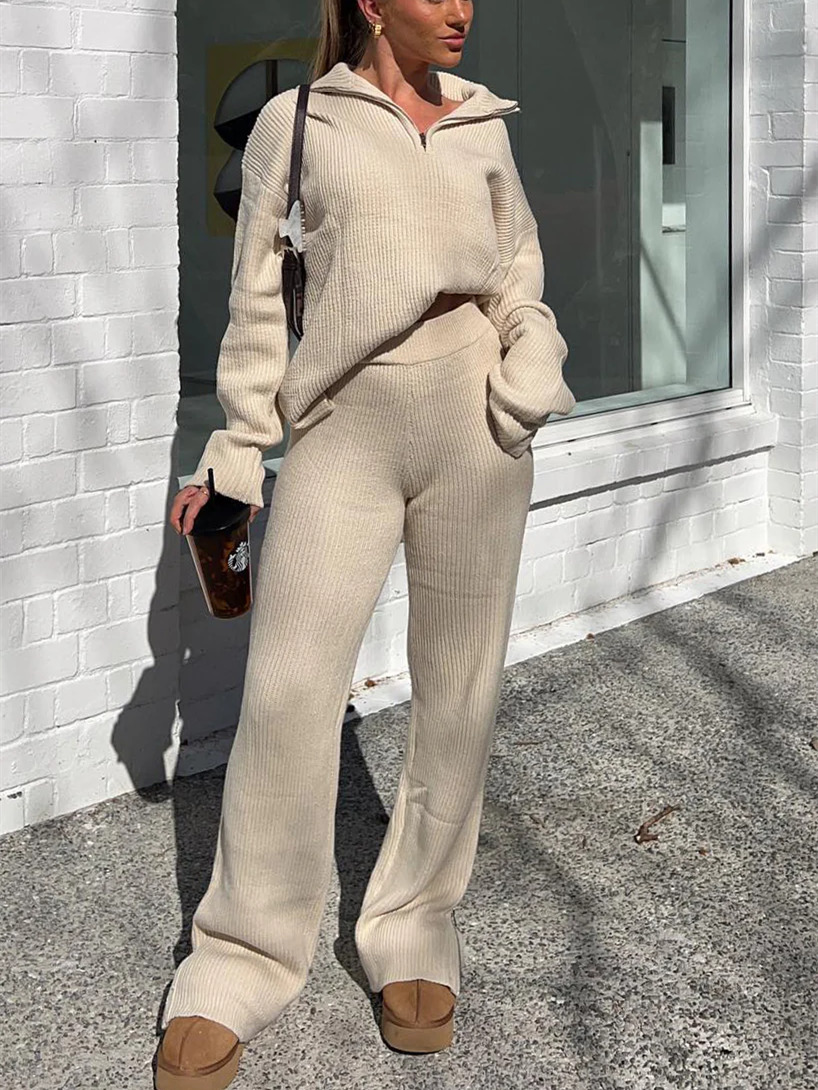 Dam Tvådelad Loungesuppsättning Ribstickad Polyester-2