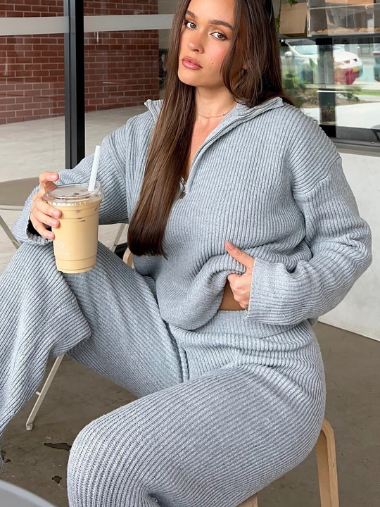 Dam Tvådelad Loungesuppsättning Ribstickad Polyester-5