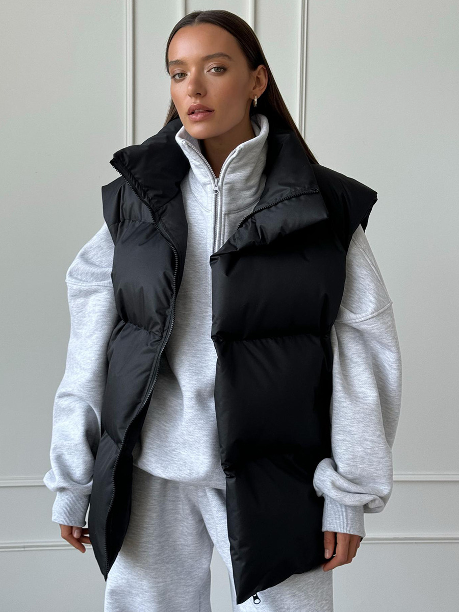Dunväst Dam Vadderad Hög Krage Polyester-4