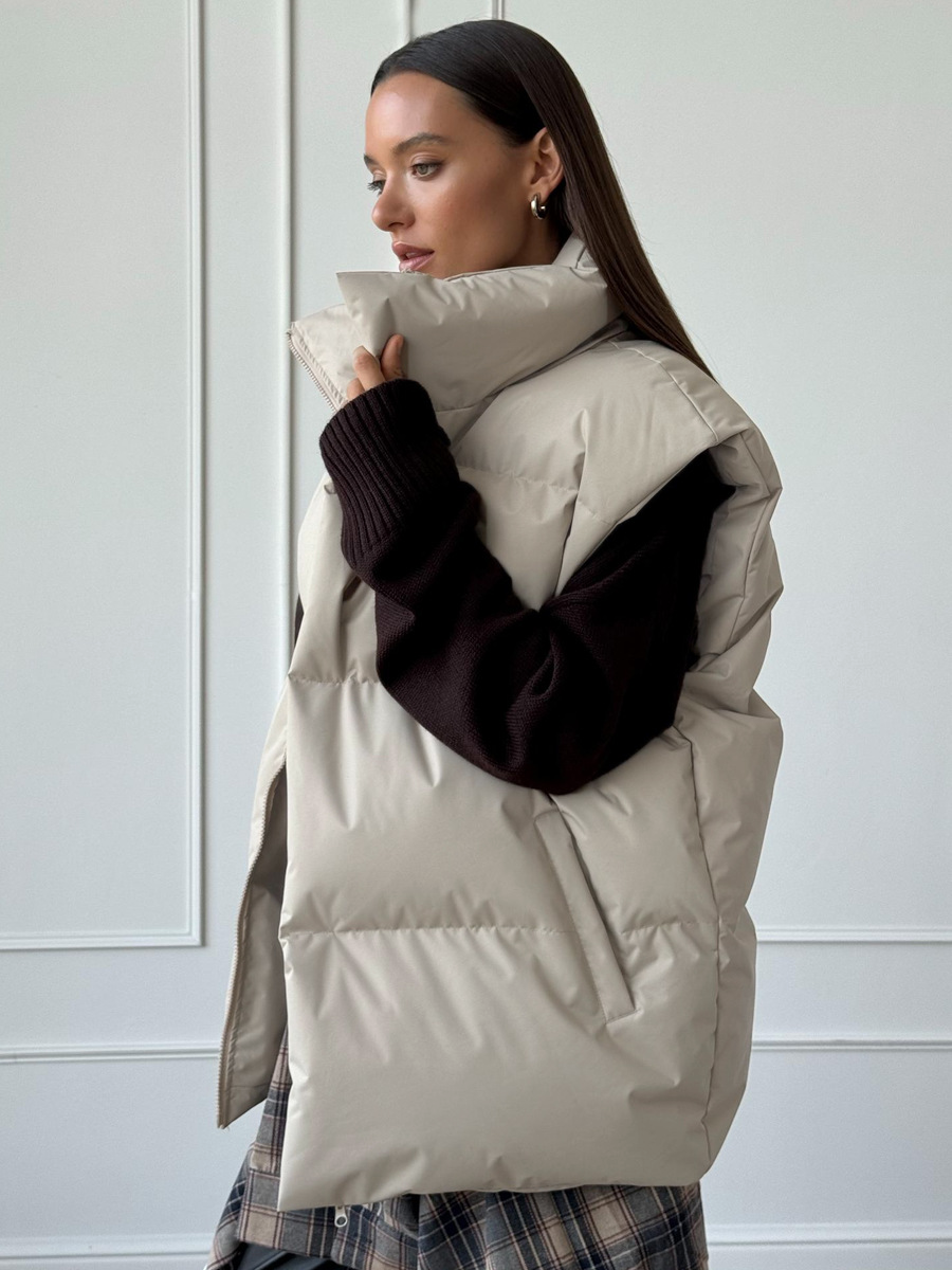 Dunväst Dam Vadderad Hög Krage Polyester-5