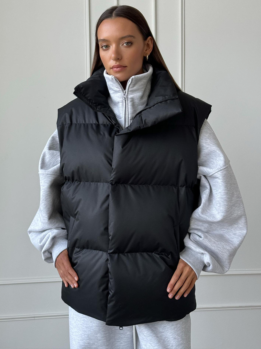 Dunväst Dam Vadderad Hög Krage Polyester-3