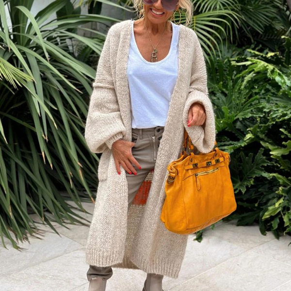 Dam Stickad Kofta Överdimensionerad Design-2