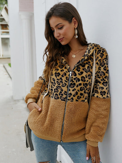 Vinterjacka Dam i Leopardmönster – Lång Polyesterjacka med Fickor och Skydd mot Kyla 9