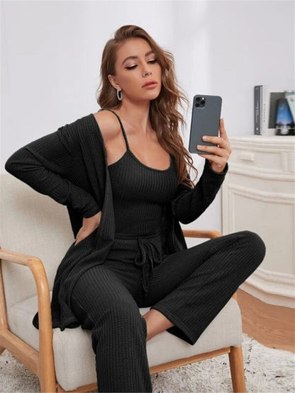 Kvinnors Loungewear Set 3-delat Mjukt Material med Lång Kofta och Joggingbyxor-1