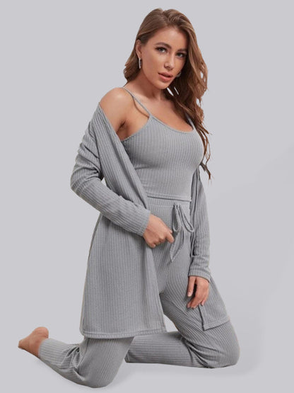 Variant image for Kvinnors Loungewear Set 3-delat Mjukt Material med Lång Kofta och Joggingbyxor-2