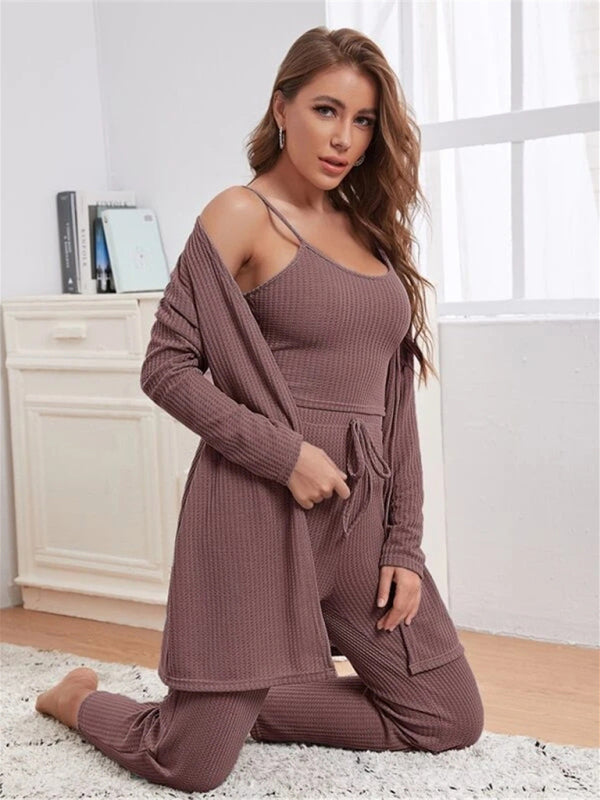 Variant image for Kvinnors Loungewear Set 3-delat Mjukt Material med Lång Kofta och Joggingbyxor-4