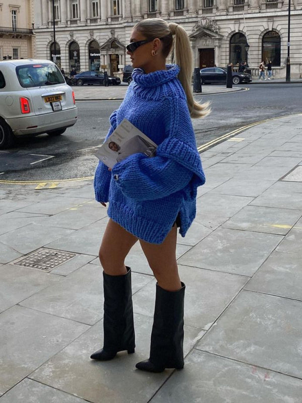 Kvinnors Lång Turtleneck Tröja Mjuk Polyester-5