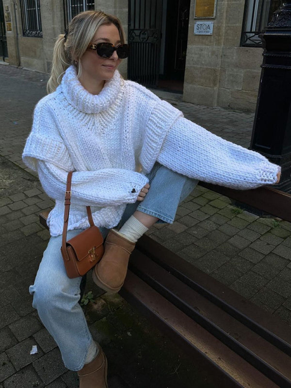 Kvinnors Lång Turtleneck Tröja Mjuk Polyester-2