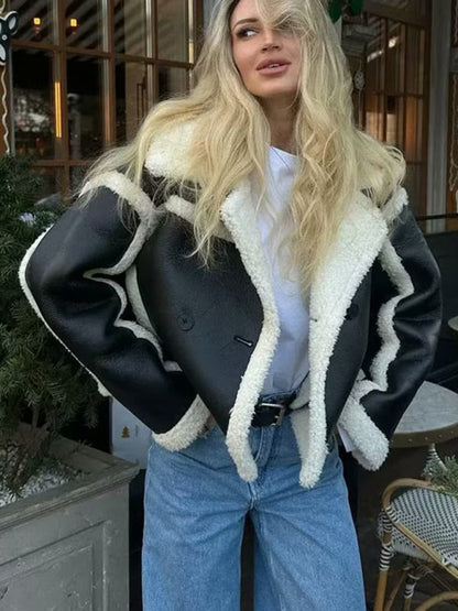 Variant image for Dam Pilotjacka Konstgjort Lammskinn med Kontrast Sömmar-2