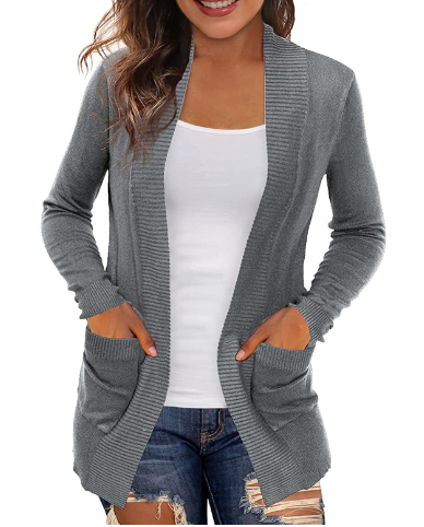 Lång Kofta Dam Öppen Front Stickad Mjuk Med Fickor-2