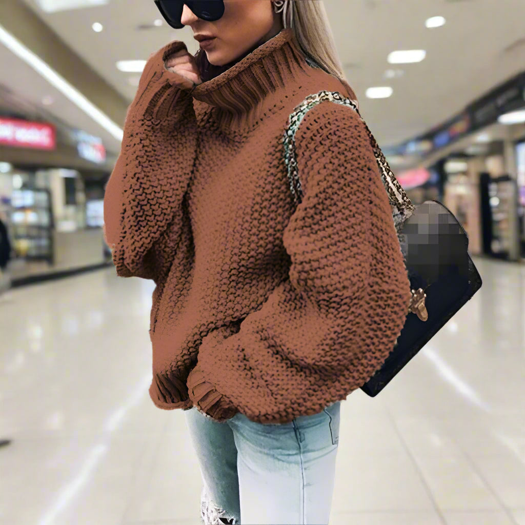 Herr Överdimensionerad Sticktröja Hög Hals Akrylblandning-6