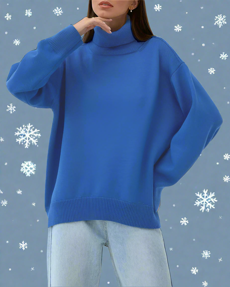 Dam Stickad Turtleneck Överdimensionerad Tröja Mjuk Akryl-6