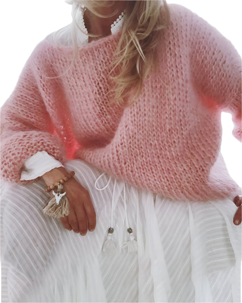 Variant image for Dam Stickad Tröja Ull Långärmad Rosa-1