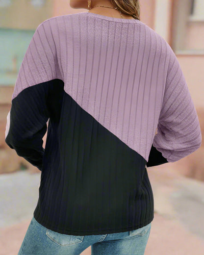 Stickad Dam Tröja Färgblock Modern Design Akrylblandning-3